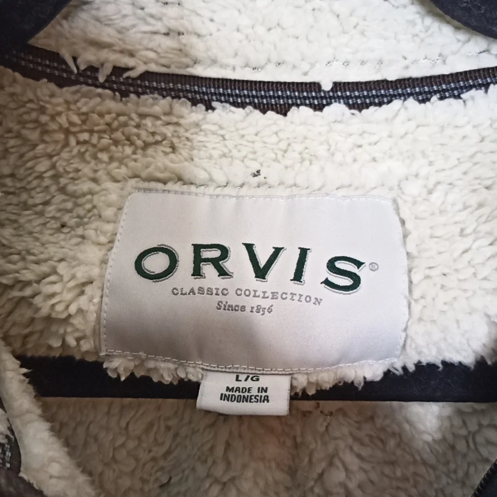 Orvis Men 1/4 Zip Sherpa Lined Chocolate Brown Sweater Jacket Pullover P…